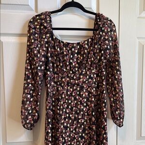 LOFT Brown and Red Long Sleeve Sundress